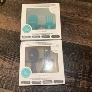 NWT Grabease Silicone Utensils Bundle Grey & Teal Spoons & Fork